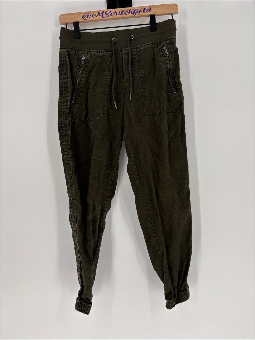Athleta Cabo Linen Jogger Pants Pull On High Rise Cypress Green Size 2P 2 petite
